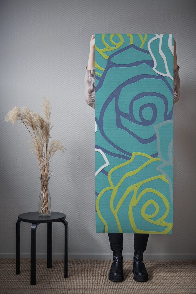 Teal Rose Pattern Contemporary behang roll
