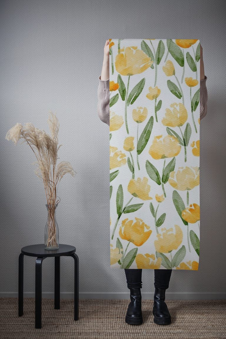 Watercolor Yellow Tulips behang roll