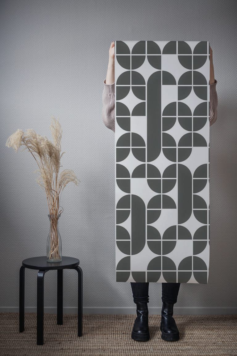 Mid Century Pattern Black wallpaper roll