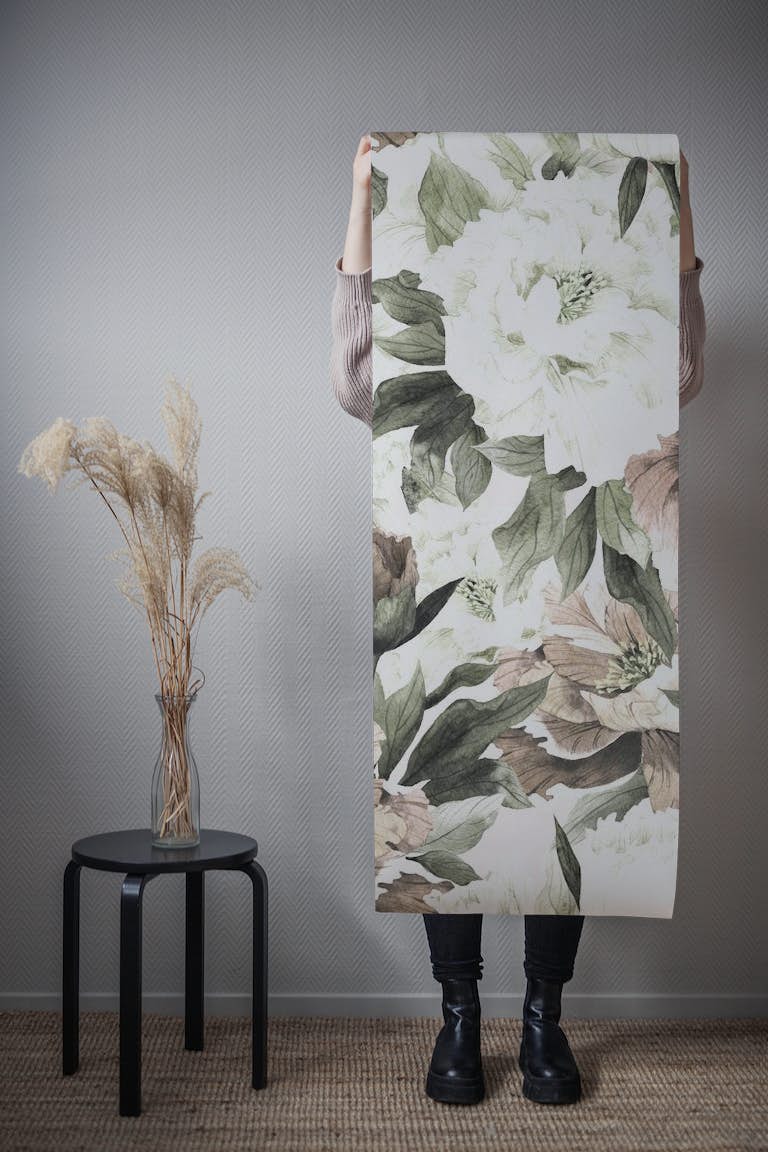 Vintage blush floral behang roll
