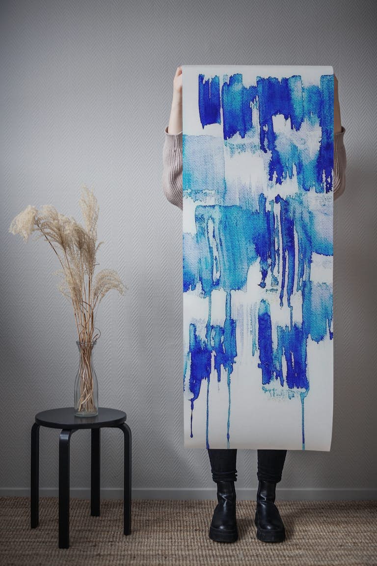 Teal Blue Canvas Paint Splash tapetit roll