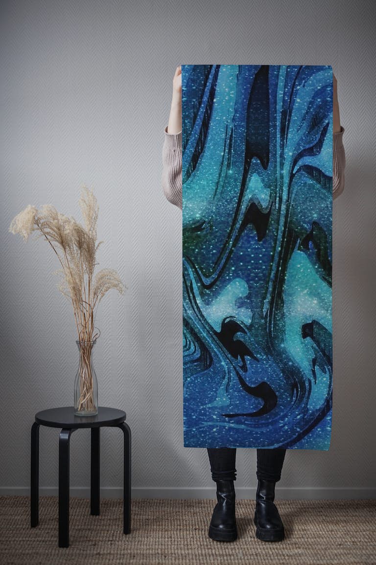 Teal Glitter Marble Abstract behang roll