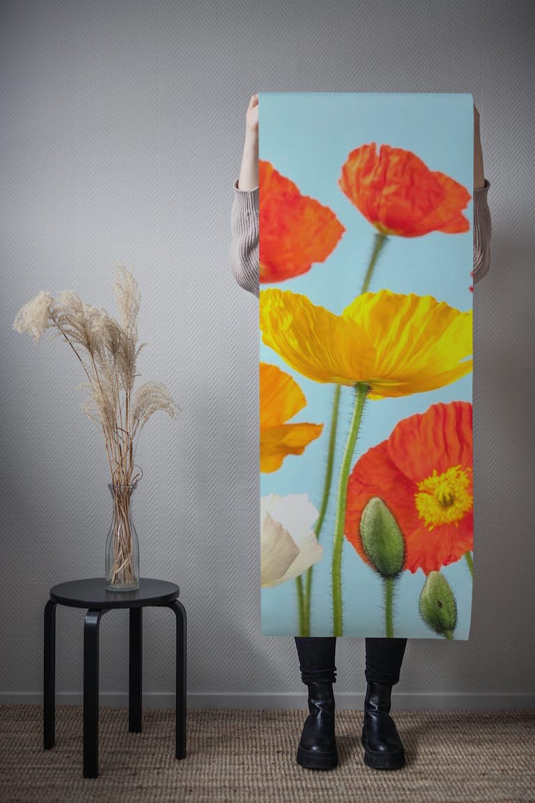 Multicoloured Poppies and buds 2 tapet roll