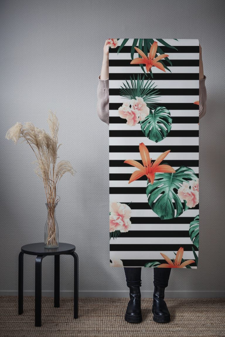 Tropical Florals Stripes 1 wallpaper roll