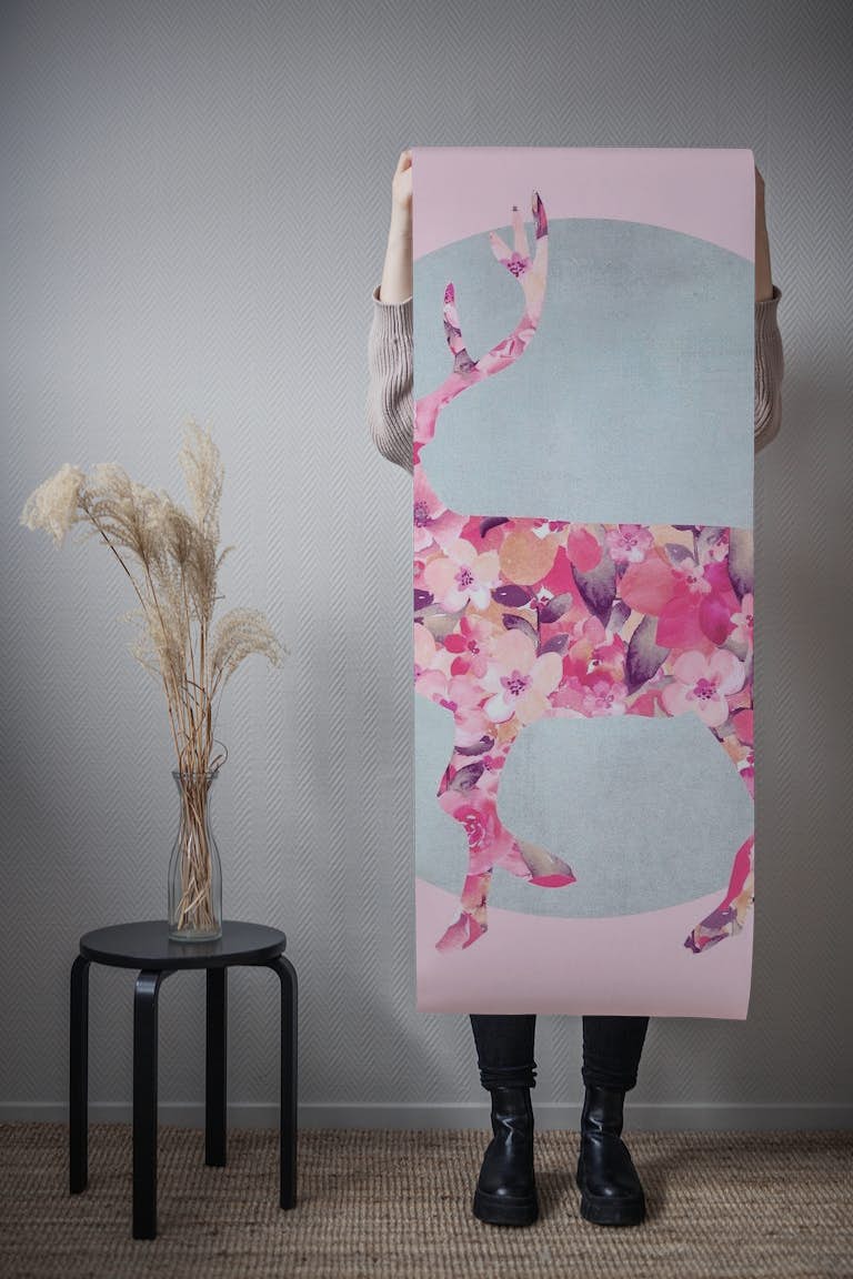 Pastel Colored Floral Deer tapety roll