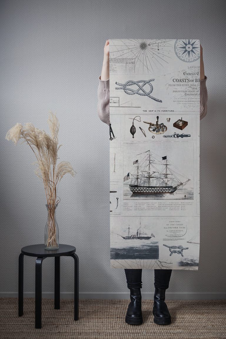 Vintage Nautical Collage behang roll