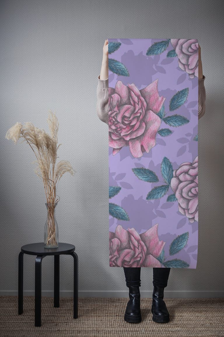Victorian Roses Lavender wallpaper roll