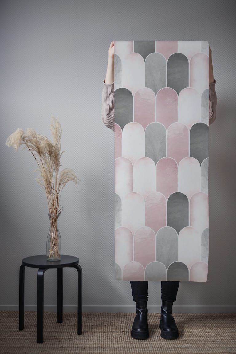 Tiled Wall in Pink and Grey wallpaper roll