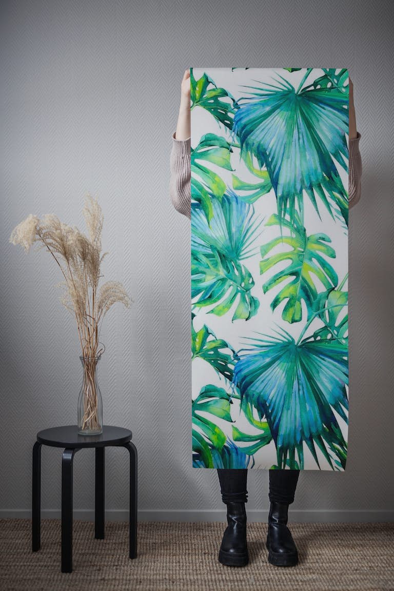 Blue Jungle Leaves Monstera tapety roll