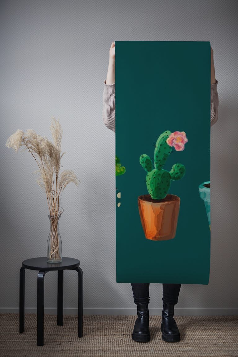 Three Cacti Green 2 wallpaper roll