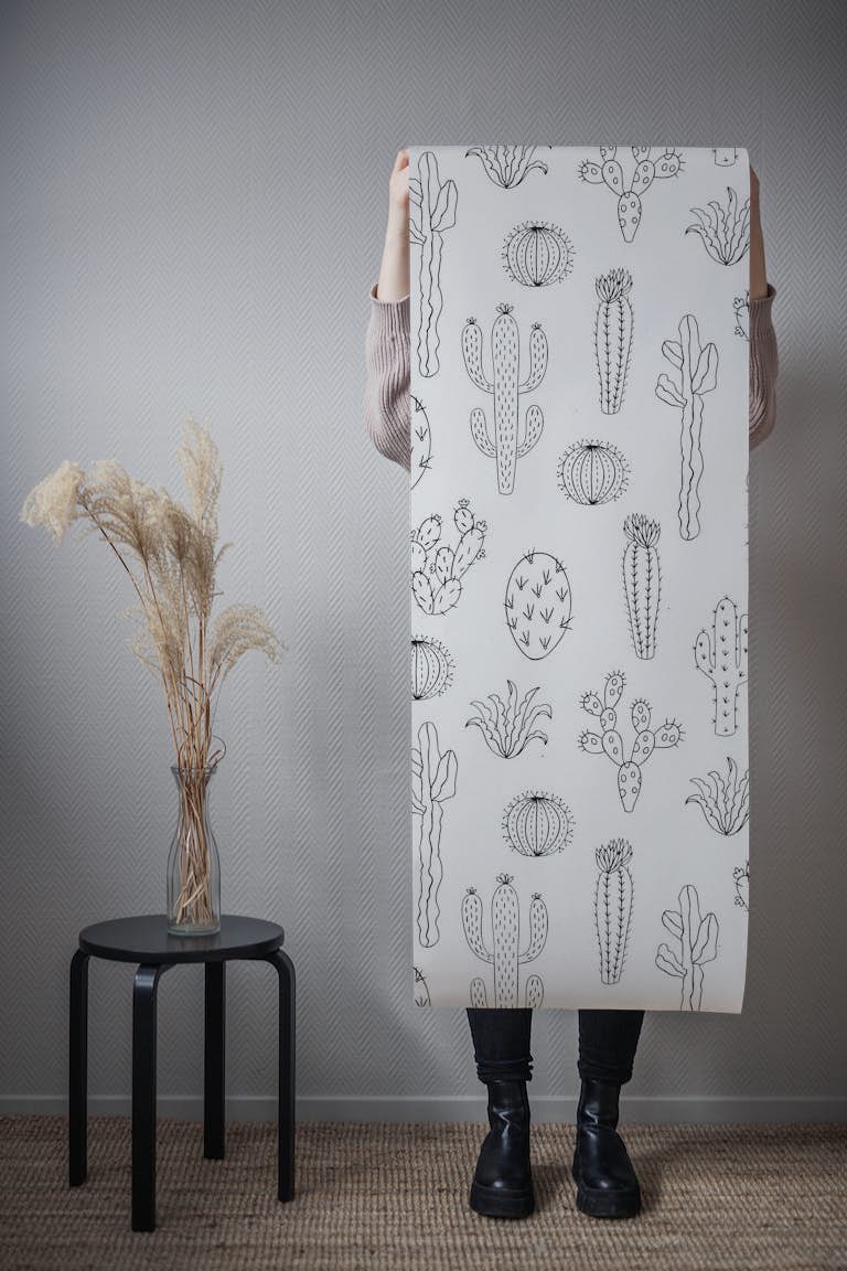 Cactus Silhouette White behang roll