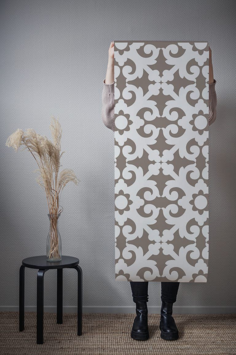 Moroccan Taupe White Oriental behang roll