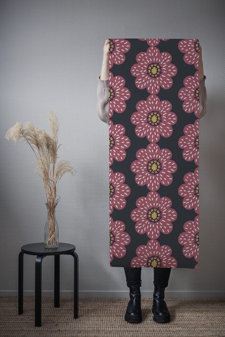 Black Marsala Poppy Floral tapetit roll