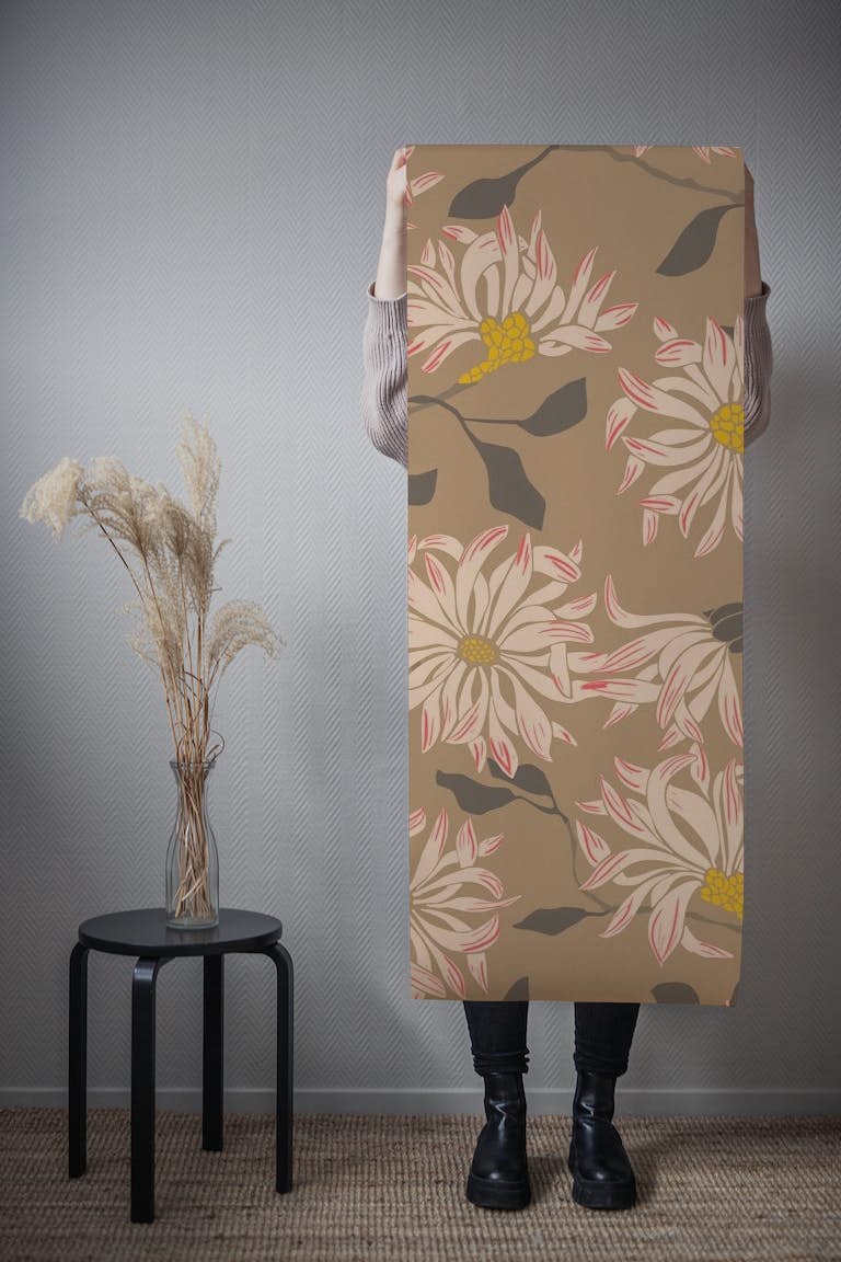 Cottage flowers soft brown mural tapeta roll