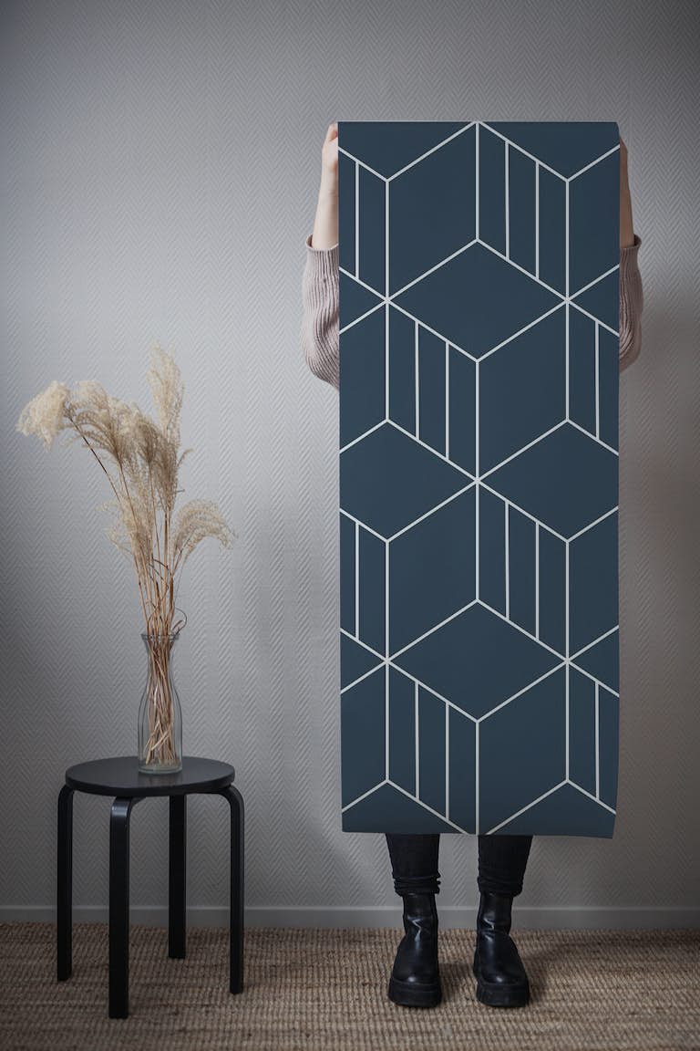 Charcoal cube pattern behang roll