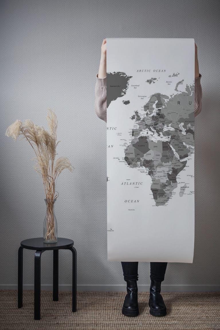 Monochrome World Map tapet roll