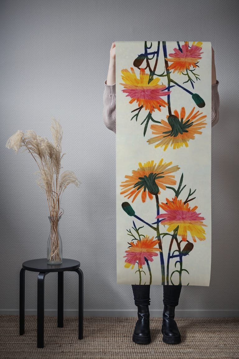 Acrylic wild flowers wallpaper roll