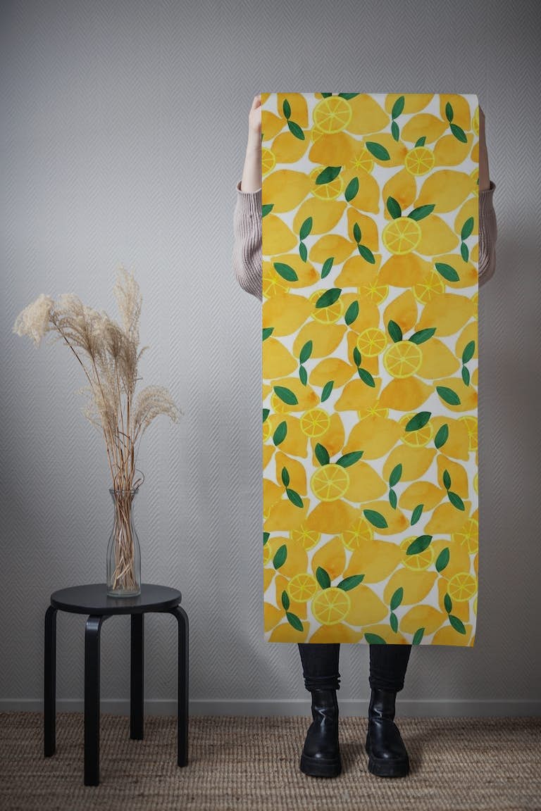 Yellow Lemons  and slices papel de parede roll