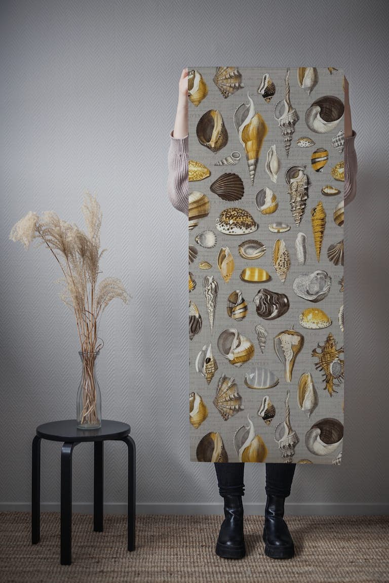 Nautilus in yellow grey taupe wallpaper roll