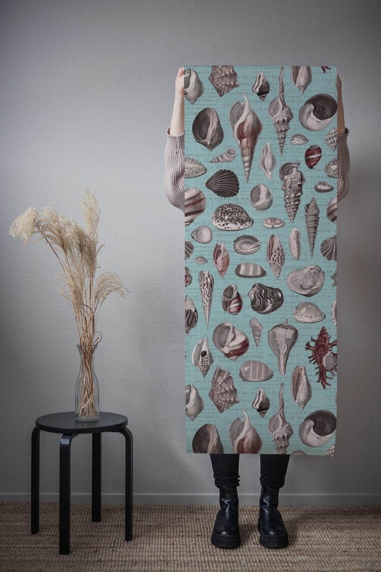 Nautilus burgundy grey aqua wallpaper roll