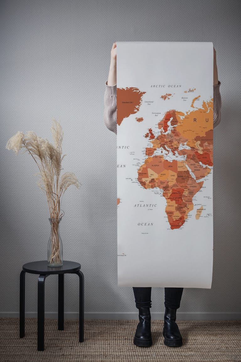 World Map Burnt Orange papel de parede roll