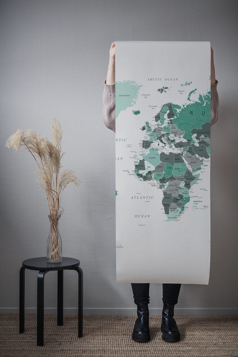 World Map Forest Green papel pintado roll