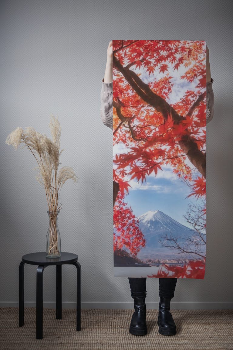 Mtfuji is in the autumn leaves wallpaper roll