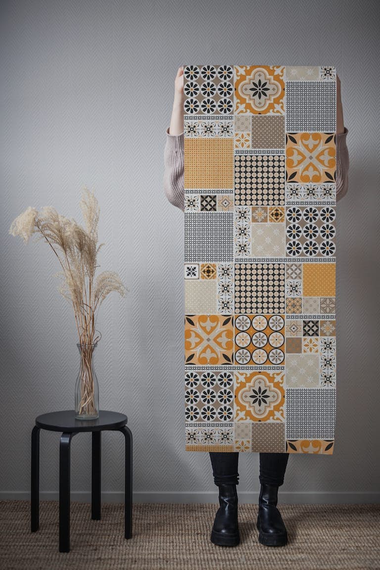 Alhambra Tiles Orange Beige behang roll