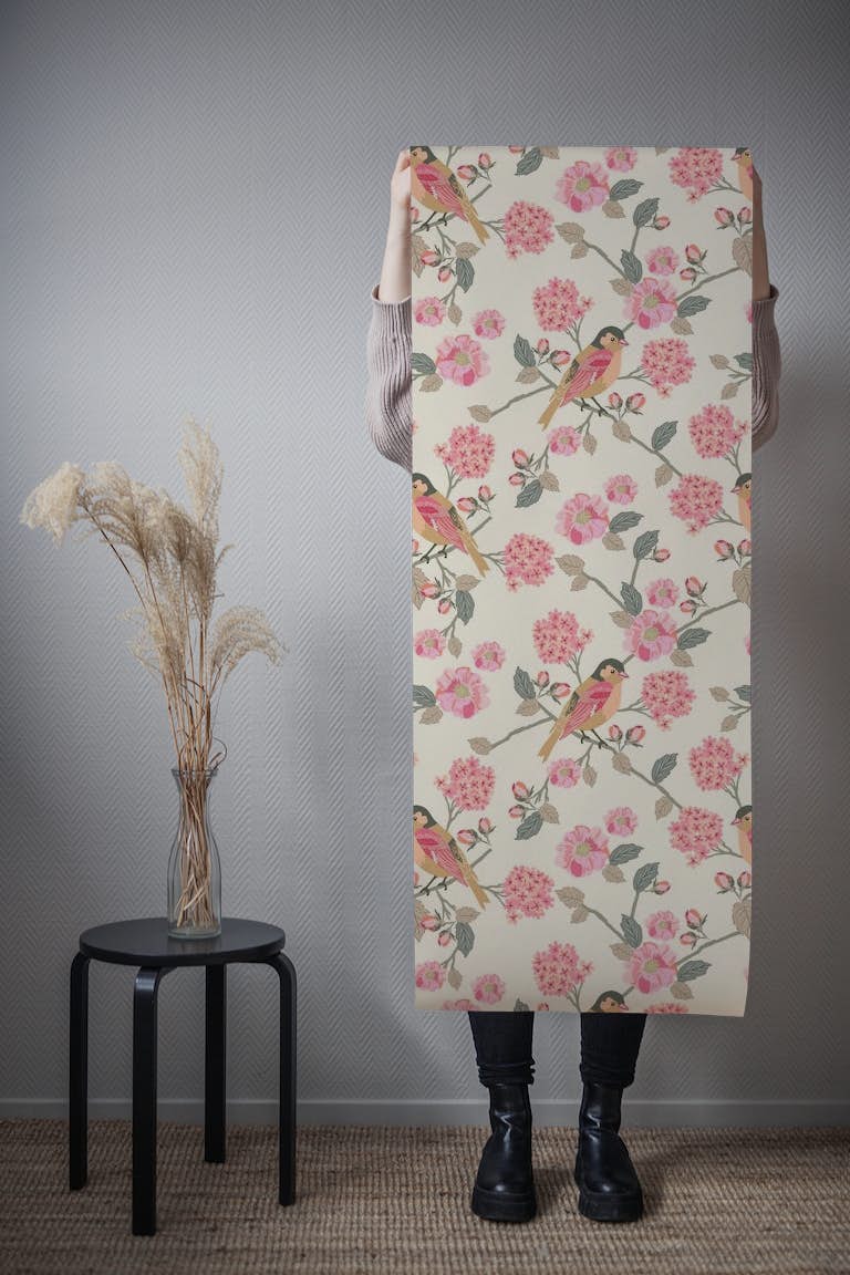 Birds and blooming spring tapeta roll