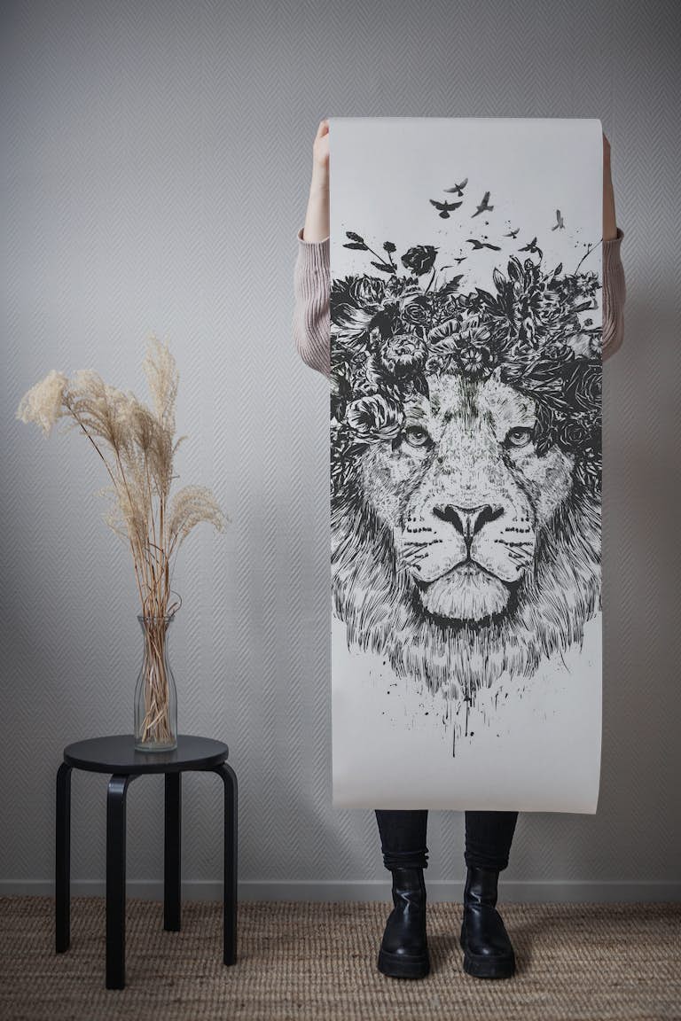 Floral lion behang roll