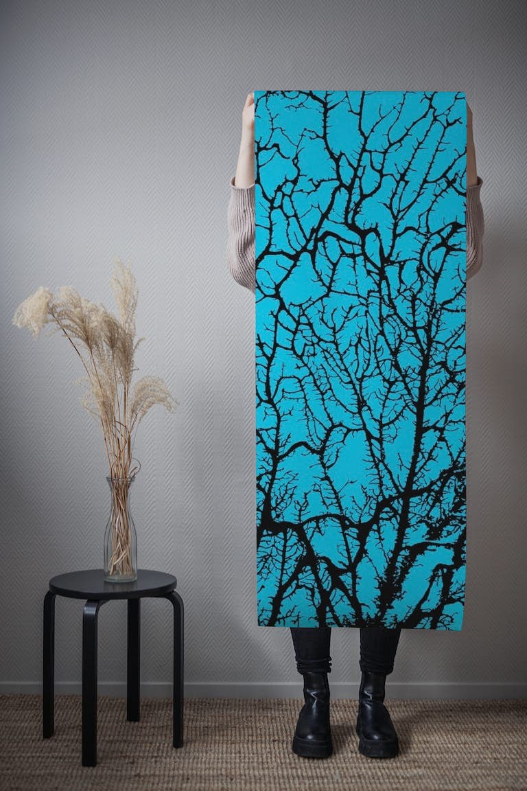 Tree Branches Black Aqua Blue wallpaper roll