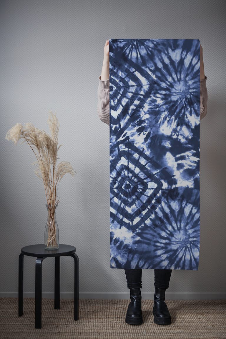 Blue White Tie Dye Shibori Art behang roll
