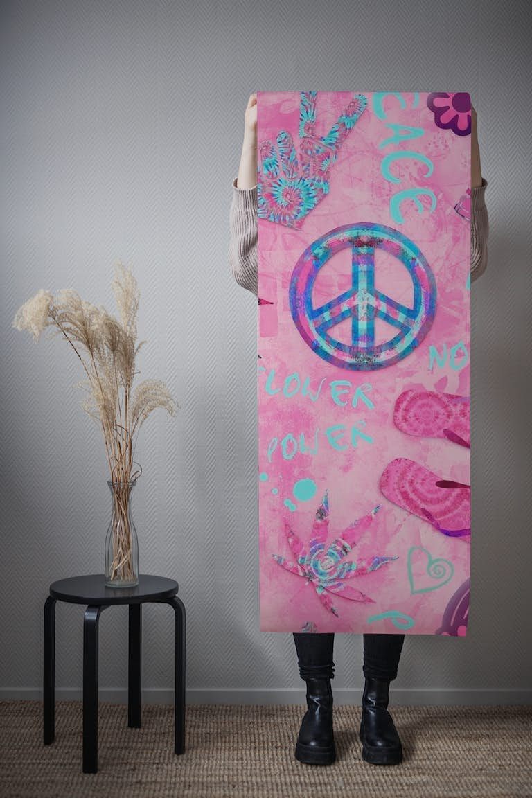 Retro Flower Power Hippie Art tapetit roll