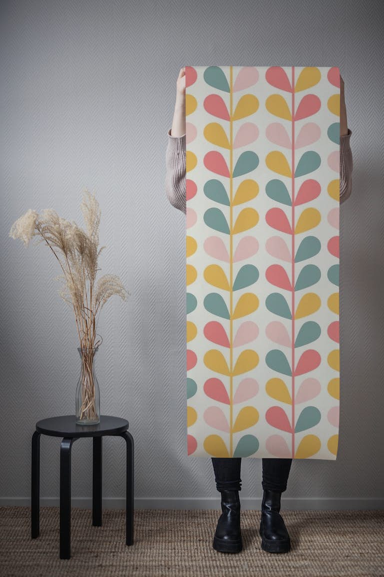 Colorful Mid Century Leaves behang roll
