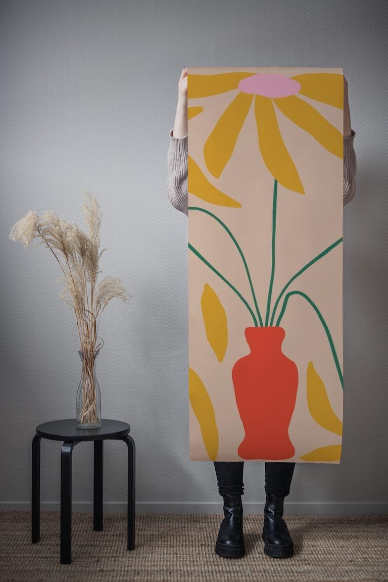 Warm Mid Century Floral tapet roll