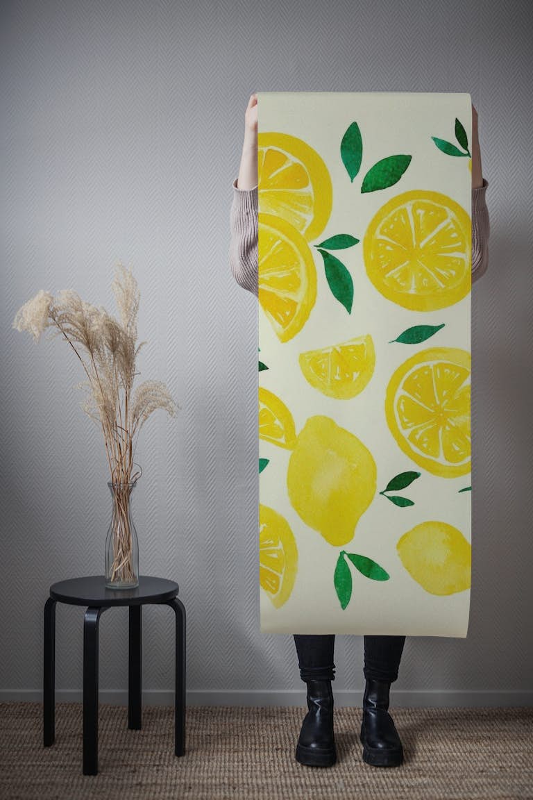 Watercolor lemon pattern tapetit roll