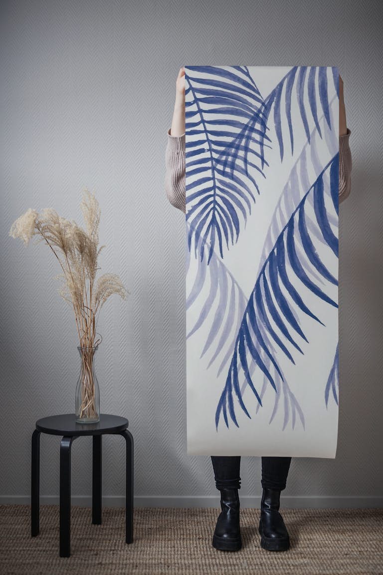 Blue Palm Leaves wallpaper roll
