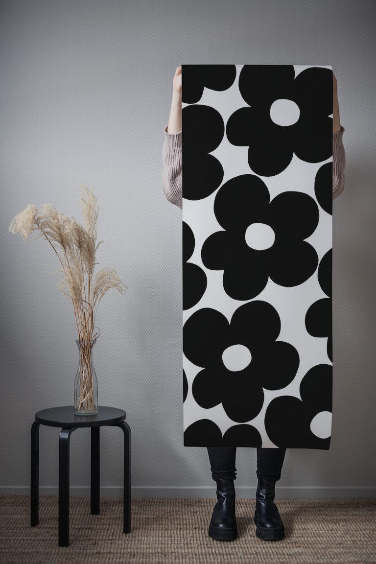 Retro Black Daisies 1 wallpaper roll