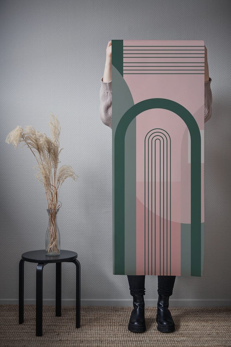 Abstract Mid Century PinkGreen tapety roll
