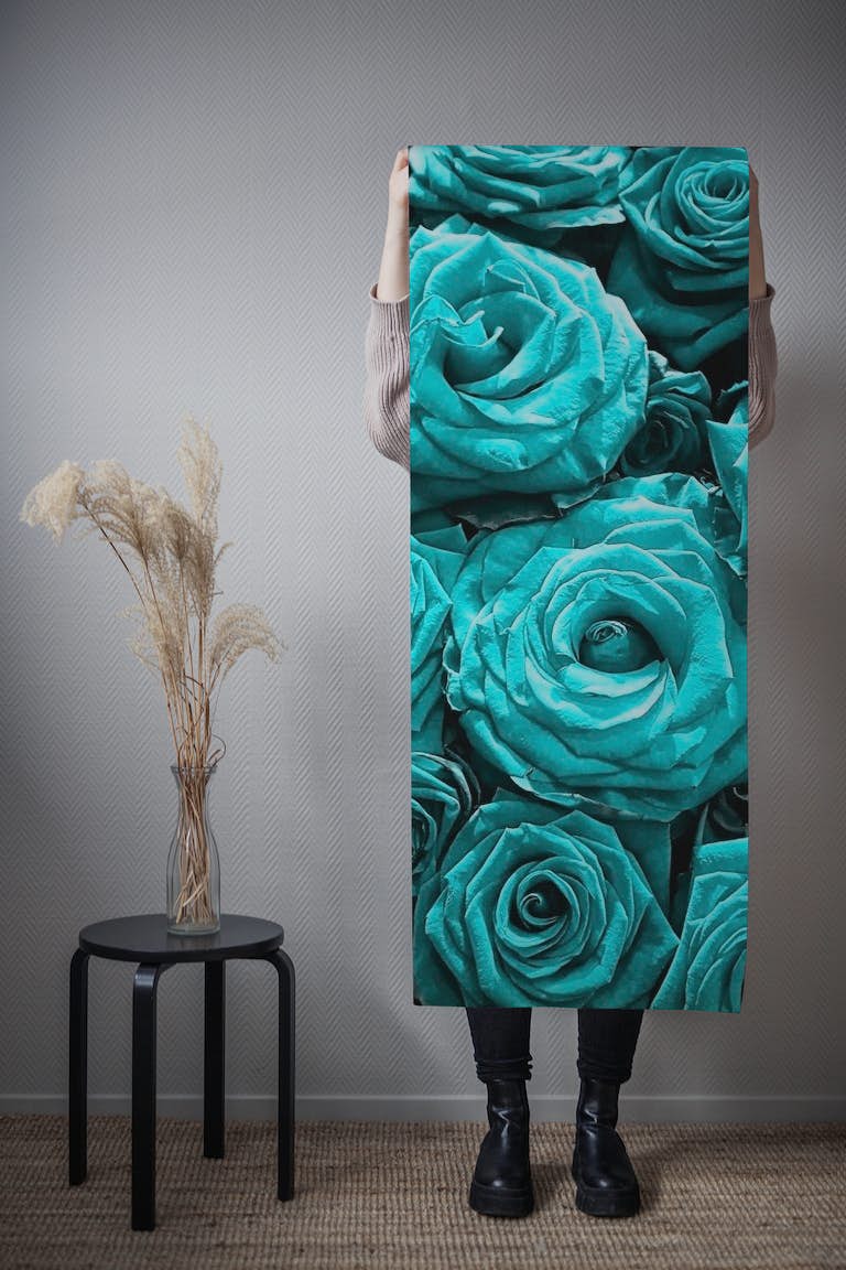 Large Teal Roses behang roll