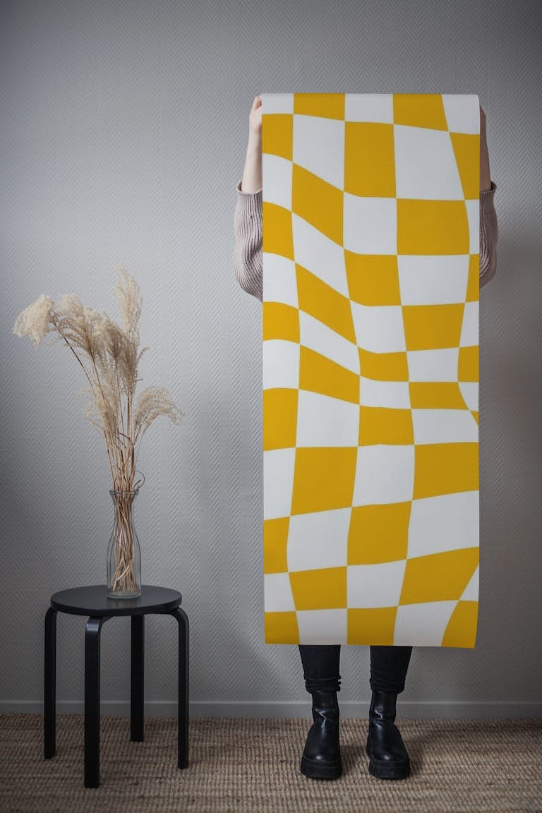 Yellow Retro Groovy Checkered tapete roll