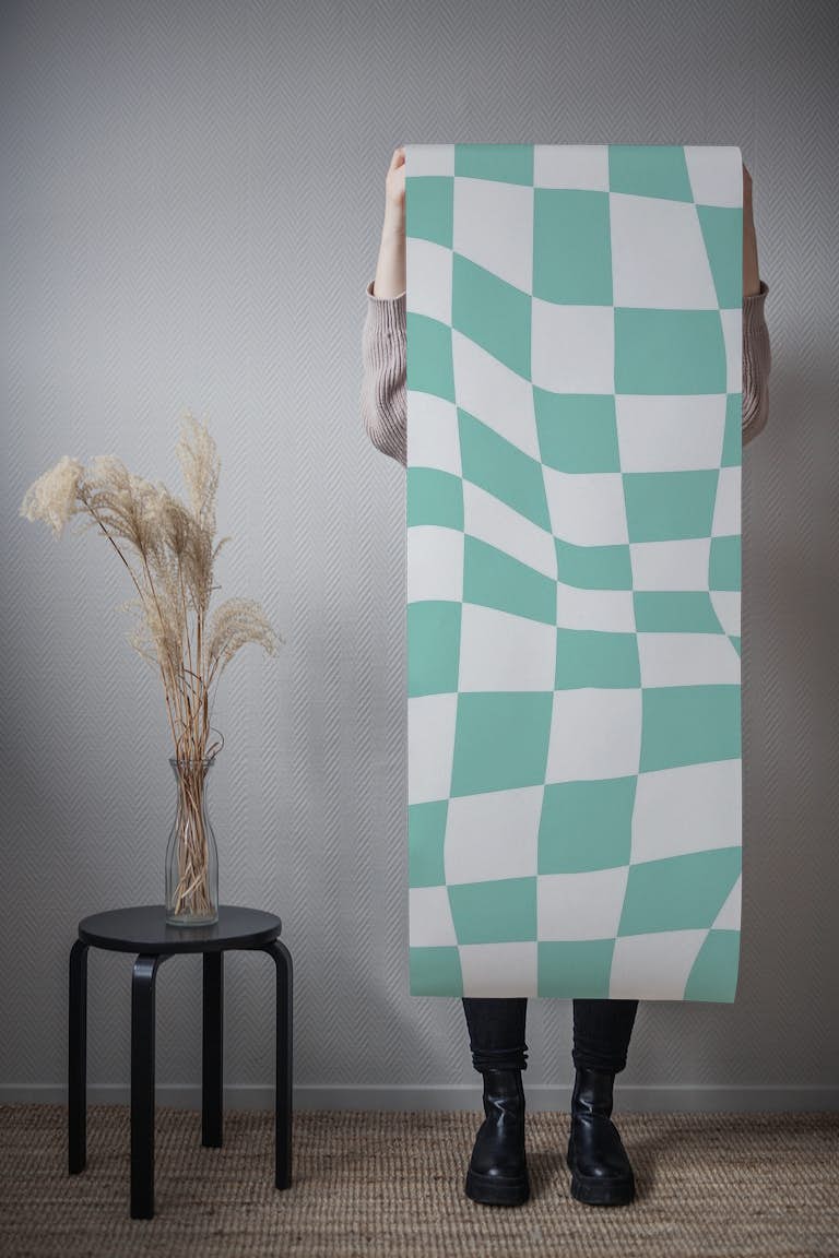 Blue Retro Groovy Checkered tapety roll