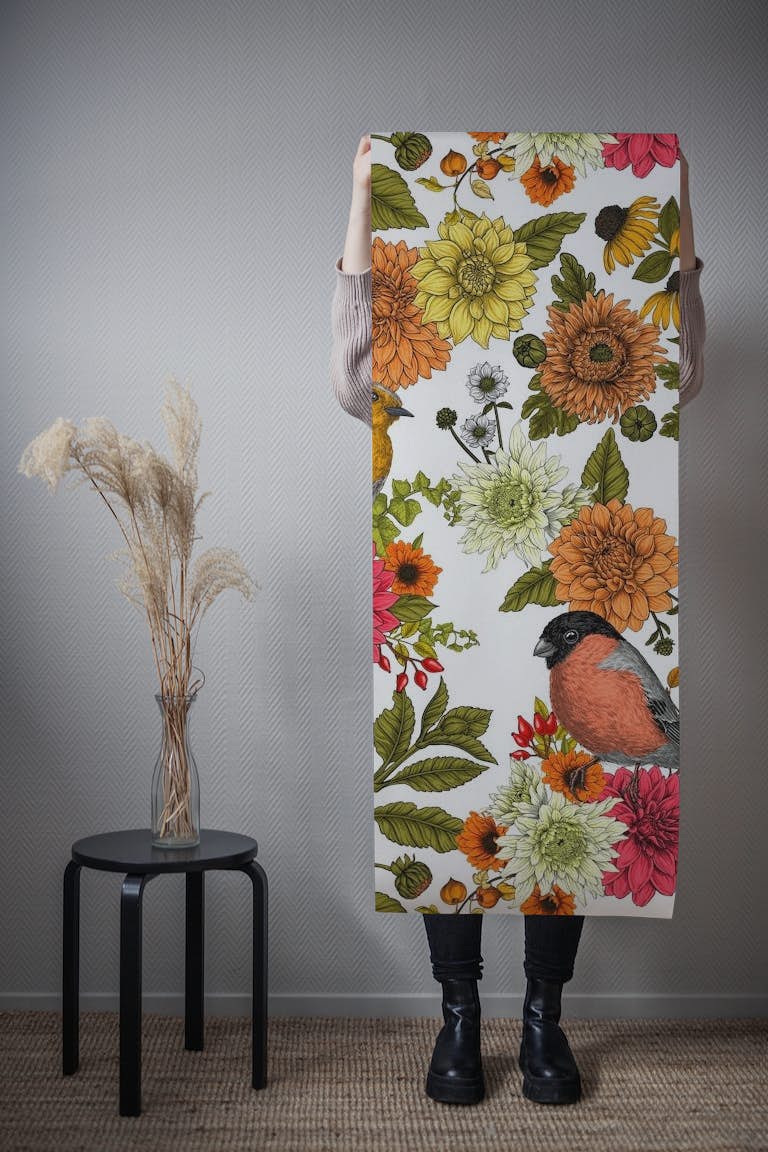 Garden birds and flowers 2 wallpaper roll