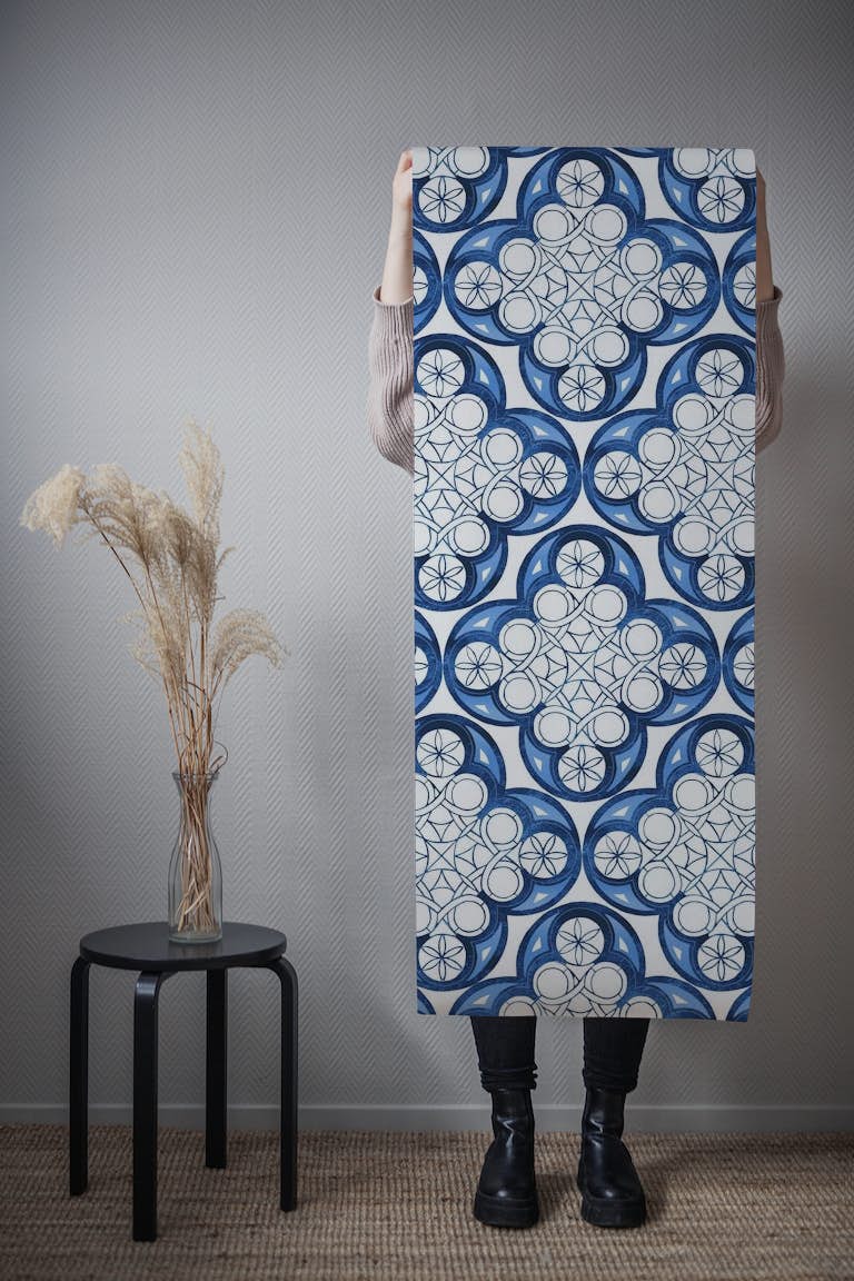 Indigo Blue Moroccan Tile 2 papel de parede roll