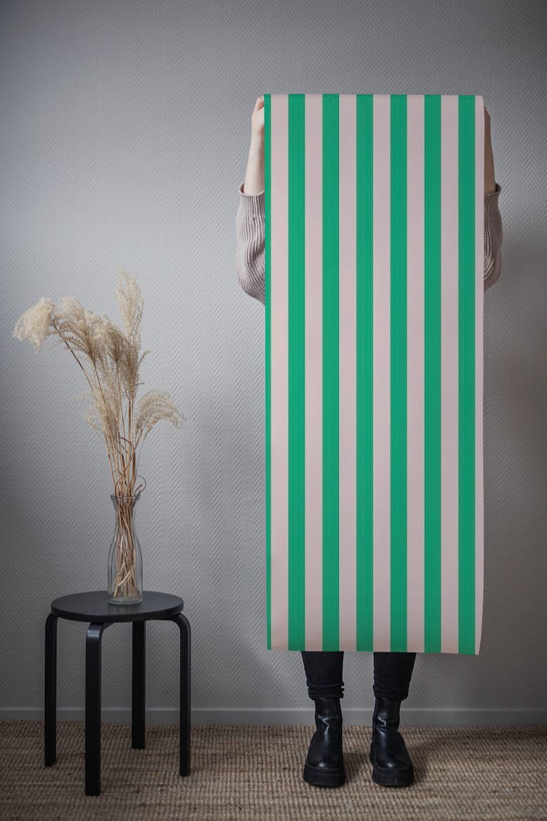 Rose and Green Stripes tapet roll