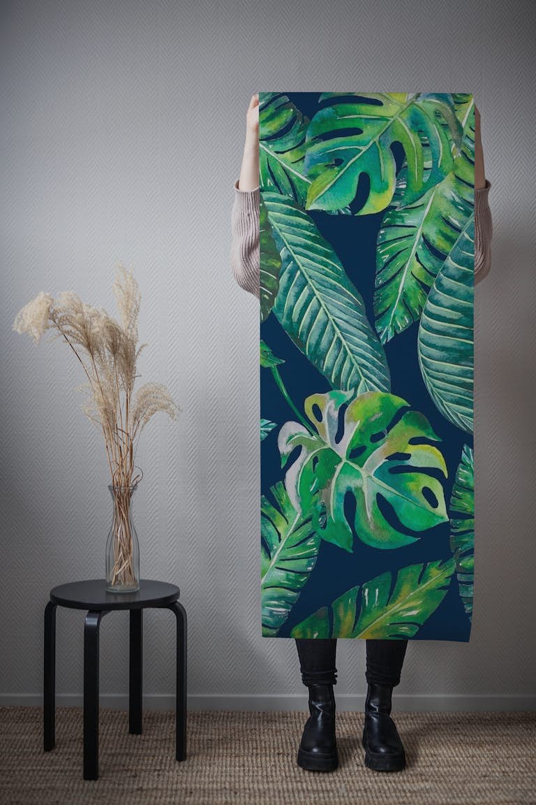 Jungle Leaves Monstera Blue tapety roll