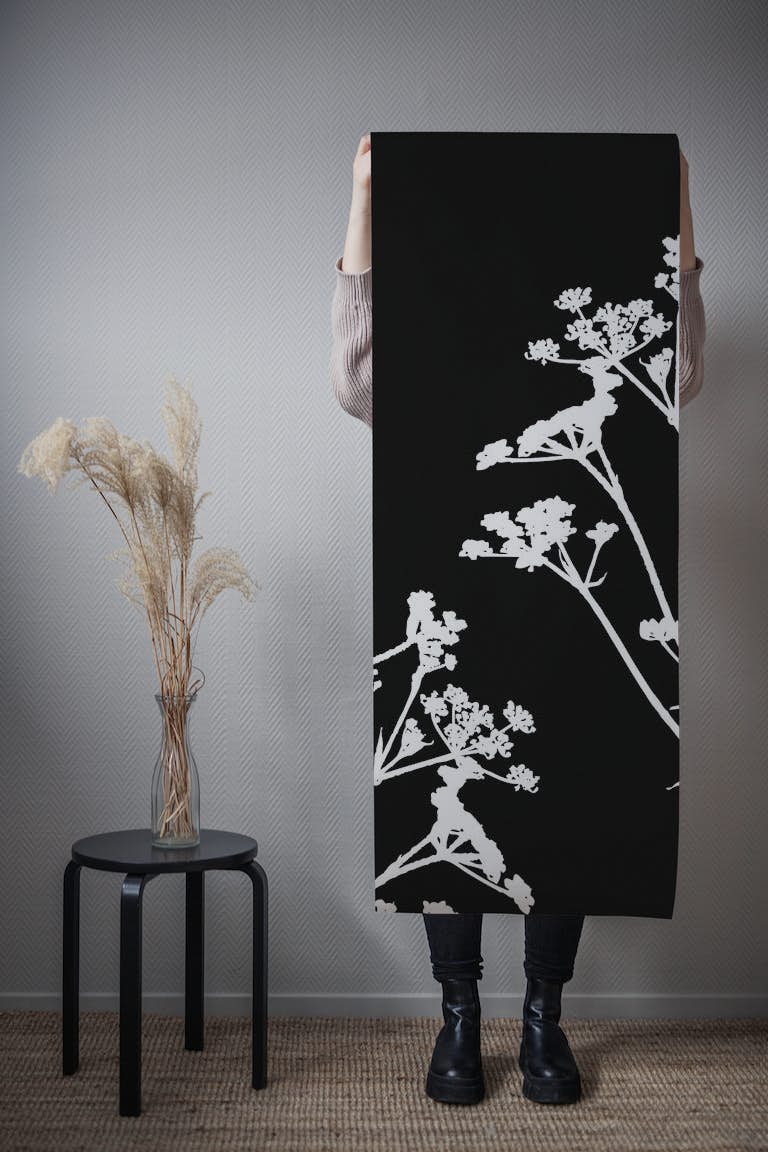 Wildflower Weed Black White papel de parede roll