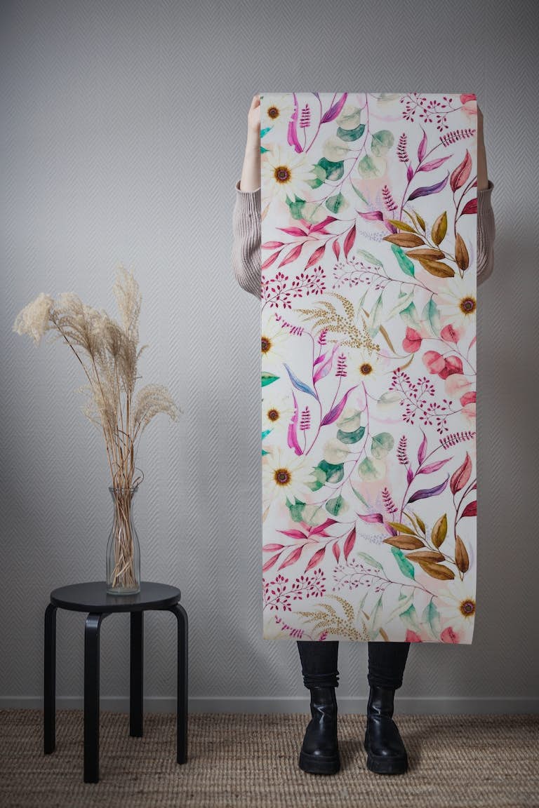 Colorful flowered meadow papel pintado roll