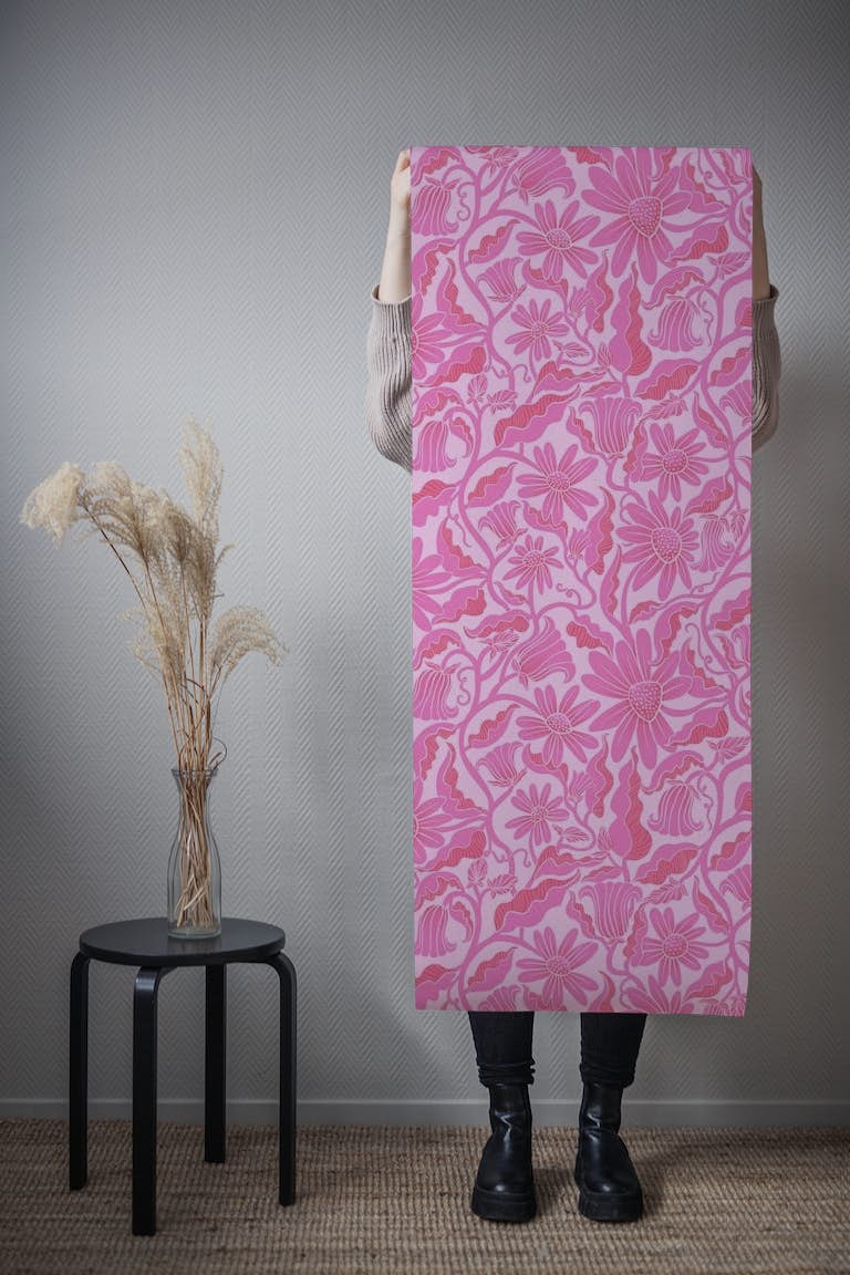Monochrome Florals Pink wallpaper roll