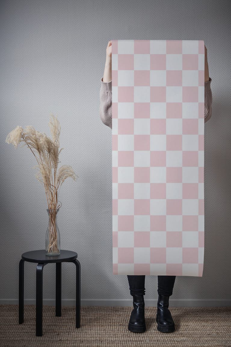 Pale Pink Check Pattern wallpaper roll